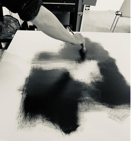 Working on a painting for 'Borrowed Light' exhibition.