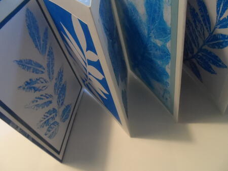 Example of faux cyanotype concertina book