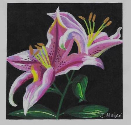 Gouache painting lilies