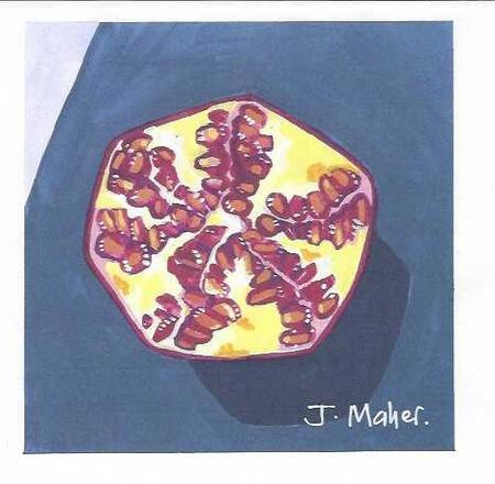 Gouache painting pomegranate half