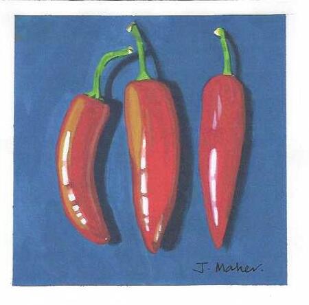 Gouache painting 3 red chillies