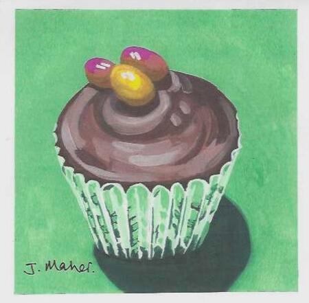 Gouache painting Easter cupcake 