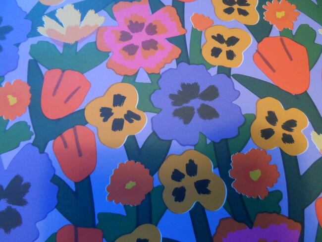 Designer Elena Boils multi coloured flowers