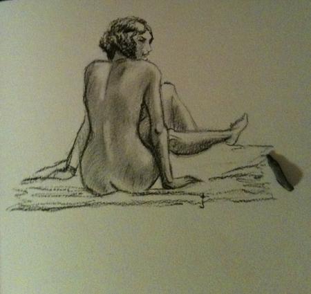 charcoal nude sitting