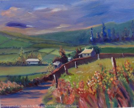 Oil - country view dusk