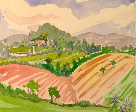watercolour farming in umbria