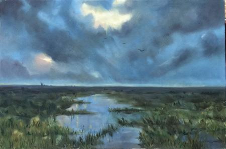 Wet Marshland Scene, Norfolk, UK 30'x20'