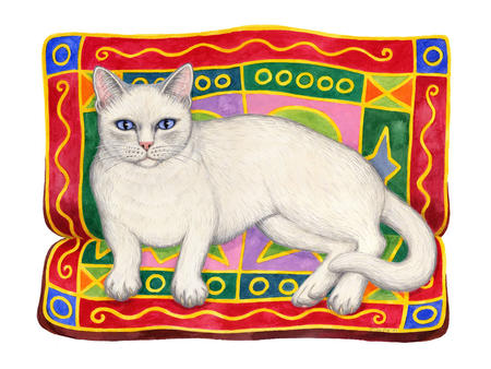White cat on cushion