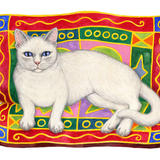 White cat on cushion