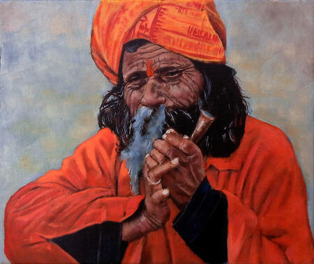 A Sadhu smoking ganga