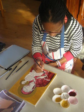 A student painting on the October 2013 course