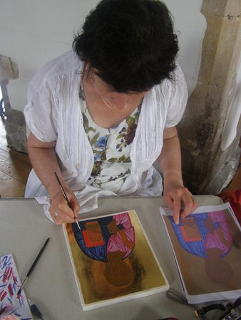 Student working on Christ Icon July course