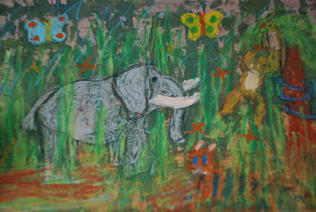 forest and animal painting by 8 years old child
