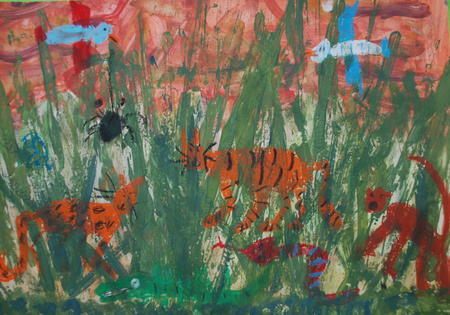 Forest and animal painting by 8 years old child