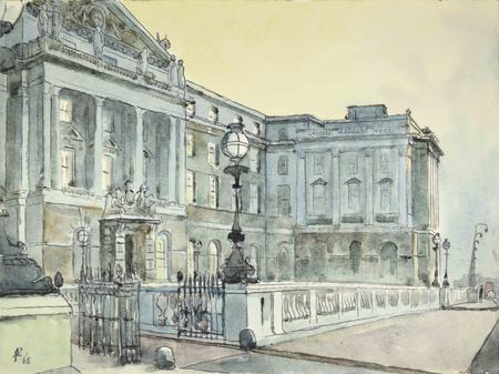 1968 Somerset House West Side and Waterloo Bridge