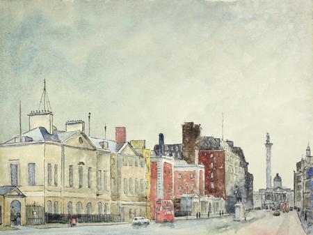 1968 Whitehall with Nelsons Column and National Gallery. Trafalgar Square 