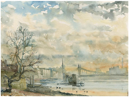 1970 Hammersmith Bridge from Foreshore at Chiswick 