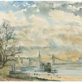1970 Hammersmith Bridge from Foreshore at Chiswick 