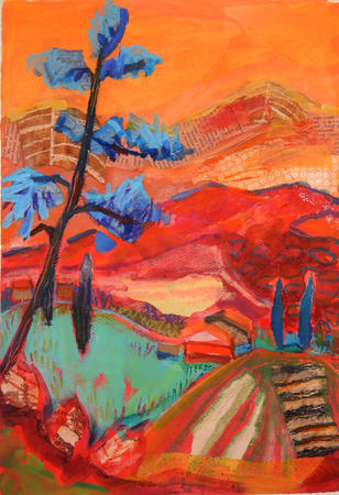 Orange Landscape with Blue Pine