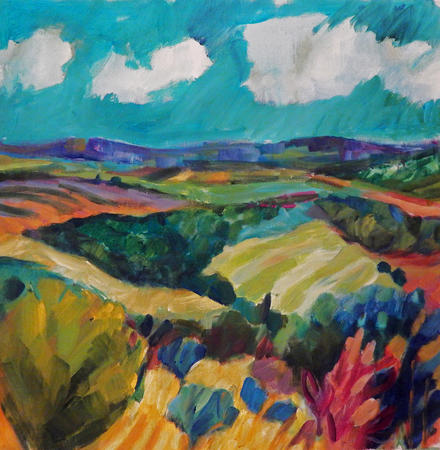 Trees and Fields with Turquoise Sky