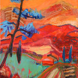 Orange Landscape with Blue Pine