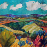 Trees and Fields with Turquoise Sky