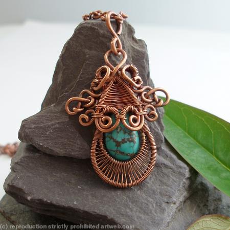 Gorgon Layered Woven Pendant - Copper and Turquoise