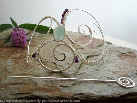 Large Barrette with Amethyst and Amazonite 