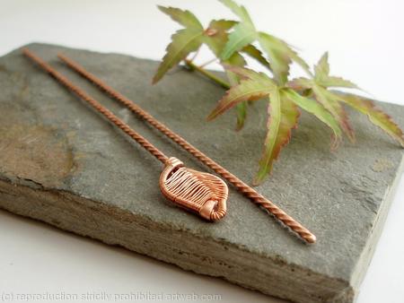 Woven Leaf copper Hair sticks