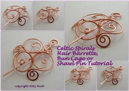 Celtic Spirals Barrette, bun cage or Shawl pin tutorial