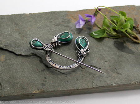 Reserved for Dan - Penannular Brooch - Woven Sterling silver and genuine Turquoise