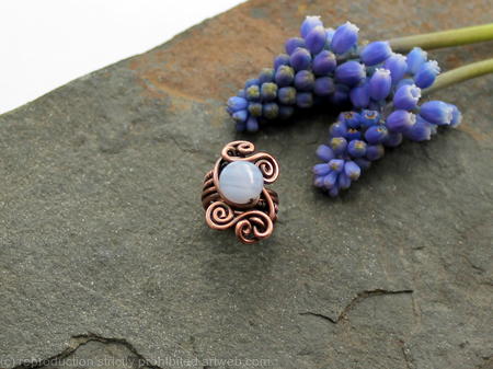 Blue Lace Agate,Woven Spiral Beard, Dreadlock or braid ring or bead - Antiqued Copper - Large