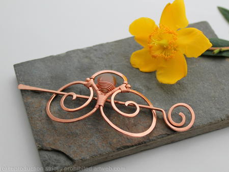 Embellished Double Spiral Hair Barrette - Copper and Natural Agate - Hair clip - small