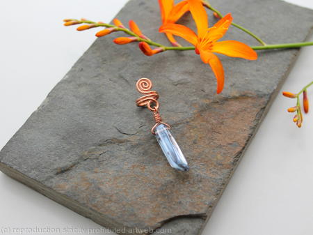 Spiral with large blue Crystal Quartz dangle Beard, Dreadlock or braid ring or bead - Shiny Copper - Medium