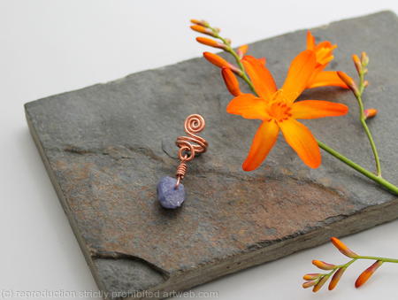 Spiral with Tanzanite nugget Beard, Dreadlock or braid ring or bead - Shiny Copper - Medium