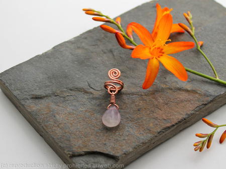 Spiral with Fluorite dangle Beard, Dreadlock or braid ring or bead - Shiny Copper - Medium