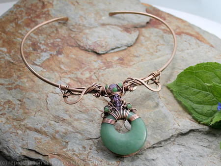 Ananda - Bliss - Neck Torc - Bronze, Green Aventurine and Amethyst, Celtic Torq or Torque