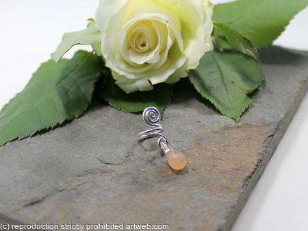 Spiral with Peach Moonstone dangle Beard, Dreadlock or braid ring or bead - Shiny Sterling silver - Medium