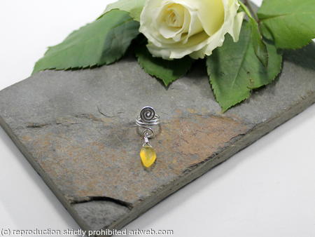 Spiral with Yellow Chalcedony dangle Beard, Dreadlock or braid ring or bead - Shiny Sterling silver - Medium