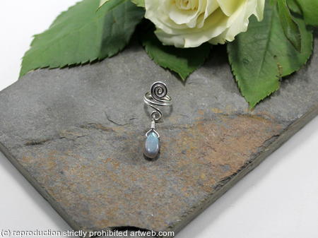 Spiral with Labradorite dangle Beard, Dreadlock or braid ring or bead - Shiny Sterling silver - Medium