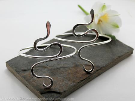 Asymetrical Snake Sterling Silver Armlet, Arm Bracelet, Cuff, Upper Arm Cuff - one pair