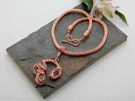Labrarorite and copper wire woven, layered necklace with Viking knit chain - Celestial
