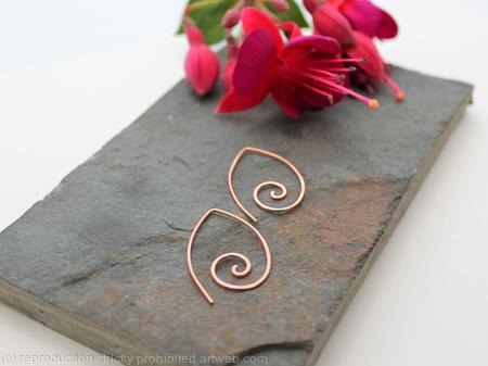 Ammonite open pointed spiral tribal earrings - 1mm copper wire