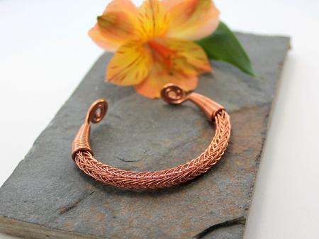 Viking Knit Wrist Torc - shiny Copper - Celtic Torq or Torque - Small