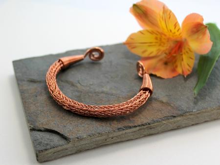 Viking Knit Wrist Torc - shiny Copper - Celtic Torq or Torque - Medium