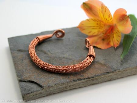 Viking Knit Wrist Torc - shiny Copper - Celtic Torq or Torque - Medium