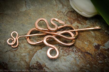 Serpent Hair Barrette - Large Copper - Hair clip or slide, shawl or scarf pin