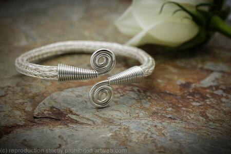 Double spiral Viking Knit Armlet - Sterling Silver, Arm bracelet, Cuff - small