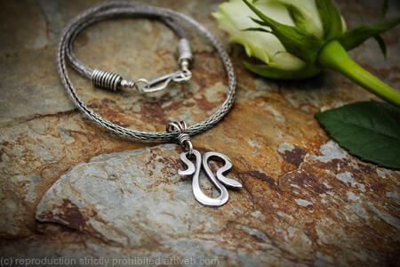 Snake pendant in sterling silver wire on a Viking knit chain - Akurra
