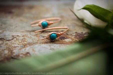 Threader herringbone earrings - 1mm copper and turquoise